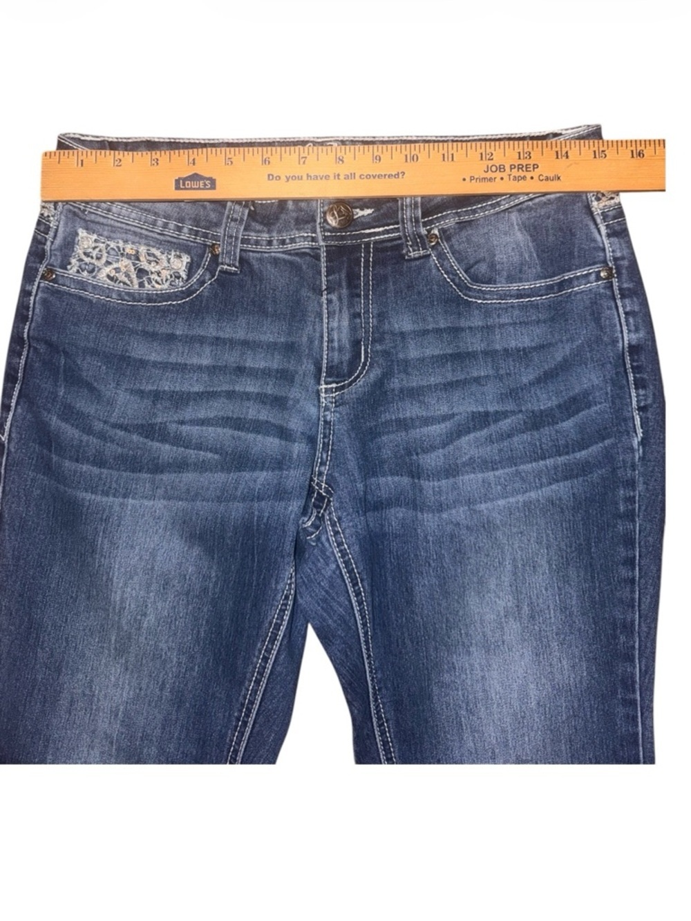 Love Indigo bootcut denim jeans WOMENS embellished western boho lace medium wash - Picture 2 of 9